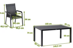 Outlet BasicPlus Premium Garten-Essgruppe, anthrazit, Alu/Spraystone, Tisch 160x95 cm, 6 Stapelsessel Garten-Essgruppen