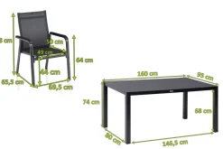 Outlet BasicPlus Premium Garten-Essgruppe, anthrazit, Alu/Spraystone, Tisch 160x95 cm, 6 Stapelsessel Garten-Essgruppen