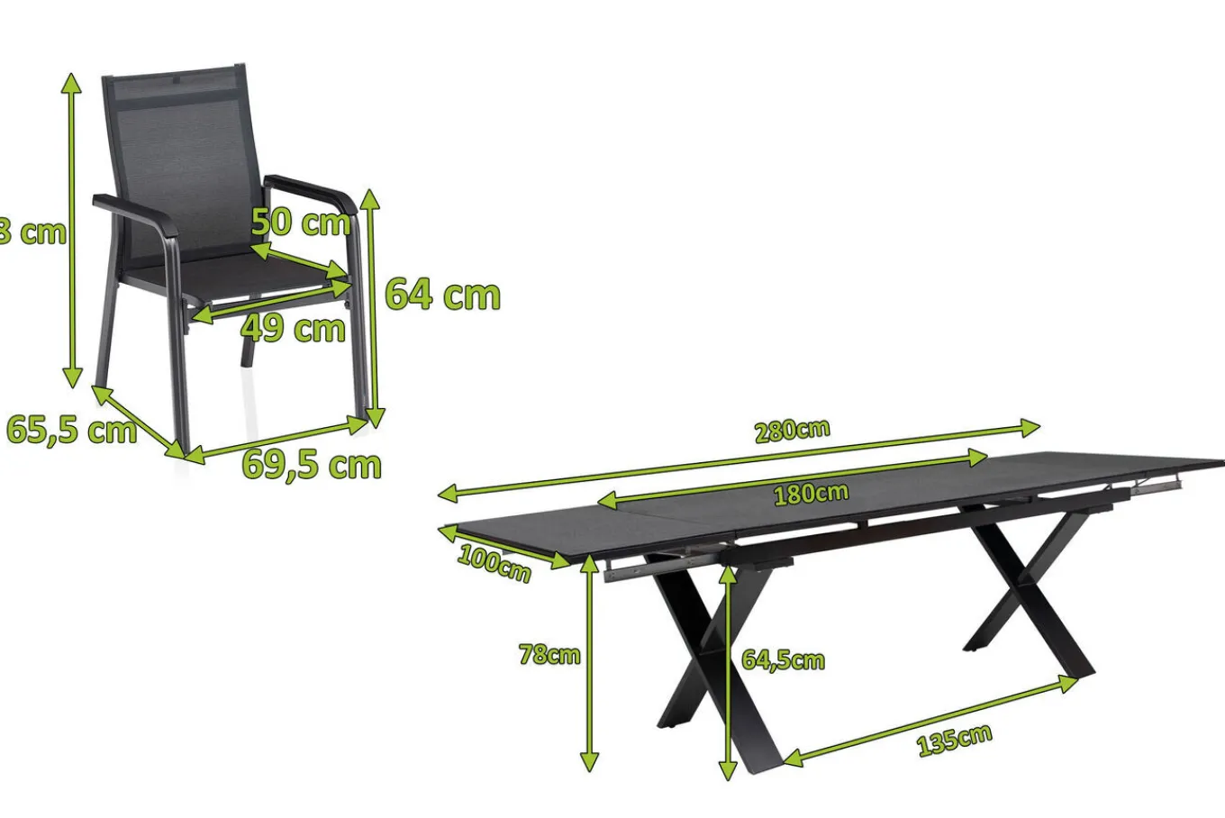 Clearance BasicPlus Premium Garten-Essgruppe, anthr., Alu/Spraystone, Tisch 180/280 cm, 10 Stapelsessel Garten-Essgruppen|Aluminium-Gartenmöbel