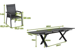 Clearance BasicPlus Premium Garten-Essgruppe, anthr., Alu/Spraystone, Tisch 180/280 cm, 10 Stapelsessel Garten-Essgruppen|Aluminium-Gartenmöbel