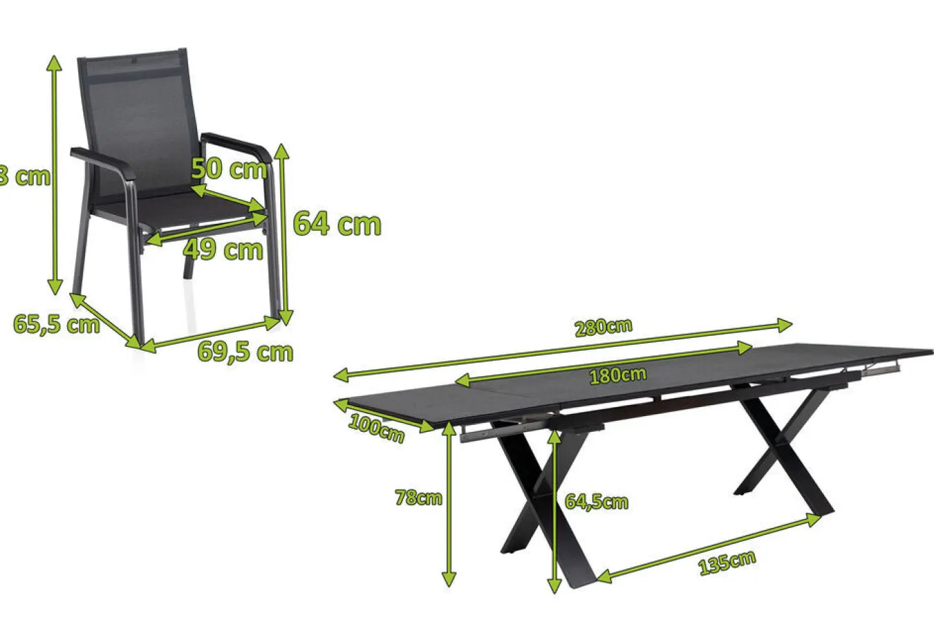 Best BasicPlus Premium Garten-Essgruppe, anthr., Alu/Spraystone, Tisch 180/280 cm, 8 Stapelsessel Garten-Essgruppen|Aluminium-Gartenmöbel