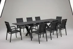 Best BasicPlus Premium Garten-Essgruppe, anthr., Alu/Spraystone, Tisch 180/280 cm, 8 Stapelsessel Garten-Essgruppen|Aluminium-Gartenmöbel