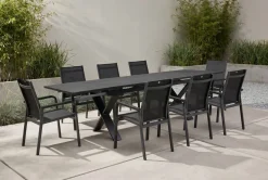 Best BasicPlus Premium Garten-Essgruppe, anthr., Alu/Spraystone, Tisch 180/280 cm, 8 Stapelsessel Garten-Essgruppen|Aluminium-Gartenmöbel