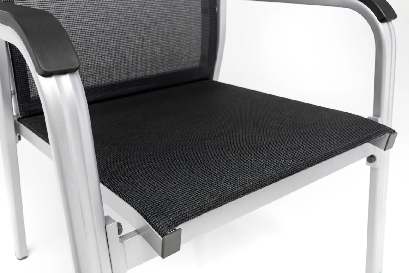Sale Basic Plus Premium Stapelsessel, silber/lakritz, Alu/Outdoorgewebe, 0102405-0000 Gartenstühle & Gartensessel