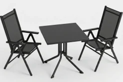 Discount BasicPlus Pro Balkon-Set, anthrazit, Aluminium/KETTALUX/Textilene, Tisch 70 x 70 cm, 2 Klappstühle, ergonomisch Balkonmöbel-Set|Aluminium-Gartenmöbel