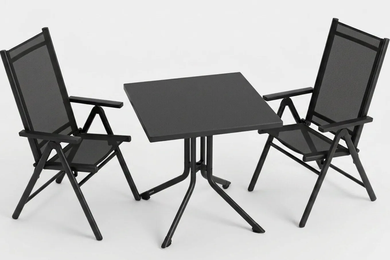 Discount BasicPlus Pro Balkon-Set, anthrazit, Aluminium/KETTALUX/Textilene, Tisch 70 x 70 cm, 2 Klappstühle, ergonomisch Balkonmöbel-Set|Aluminium-Gartenmöbel