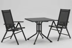 Discount BasicPlus Pro Balkon-Set, anthrazit, Aluminium/KETTALUX/Textilene, Tisch 70 x 70 cm, 2 Klappstühle, ergonomisch Balkonmöbel-Set|Aluminium-Gartenmöbel