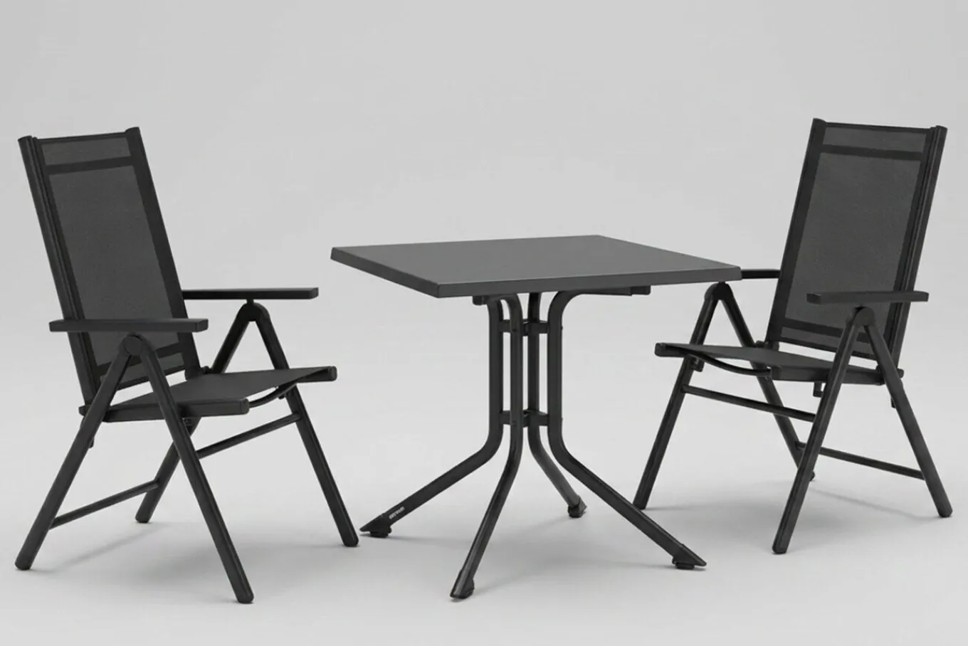 Discount BasicPlus Pro Balkon-Set, anthrazit, Aluminium/KETTALUX/Textilene, Tisch 70 x 70 cm, 2 Klappstühle, ergonomisch Balkonmöbel-Set|Aluminium-Gartenmöbel
