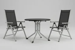 Outlet BasicPlus Pro Balkon-Set, silber/anthrazit, Aluminium/Textilene/KETTALUX, Tisch Ø 70 cm, klappbar, pflegeleicht Balkonmöbel-Set|Aluminium-Gartenmöbel