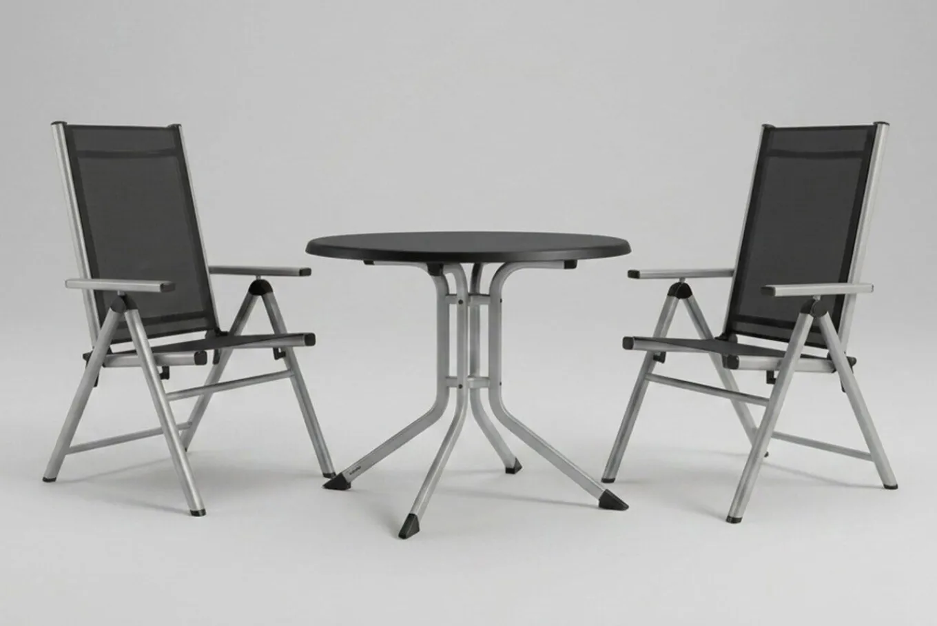 Outlet BasicPlus Pro Balkon-Set, silber/anthrazit, Aluminium/Textilene/KETTALUX, Tisch Ø 70 cm, klappbar, pflegeleicht Balkonmöbel-Set|Aluminium-Gartenmöbel