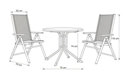 Outlet BasicPlus Pro Balkon-Set, silber/anthrazit, Aluminium/Textilene/KETTALUX, Tisch Ø 70 cm, klappbar, pflegeleicht Balkonmöbel-Set|Aluminium-Gartenmöbel