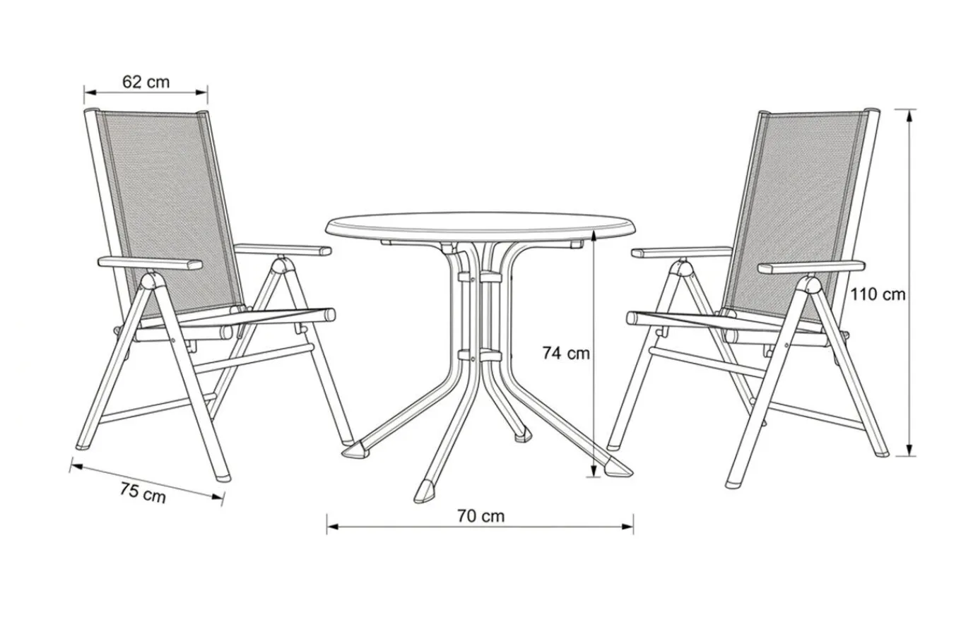 Outlet BasicPlus Pro Balkon-Set, silber/anthrazit, Aluminium/Textilene/KETTALUX, Tisch Ø 70 cm, klappbar, pflegeleicht Balkonmöbel-Set|Aluminium-Gartenmöbel