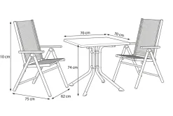 Clearance BasicPlus Pro Balkon-Set, silber/anthrazit, Aluminium/KETTALUX/Textilene, Tisch 70 x 70 cm, 2 Klappstühle Balkonmöbel-Set