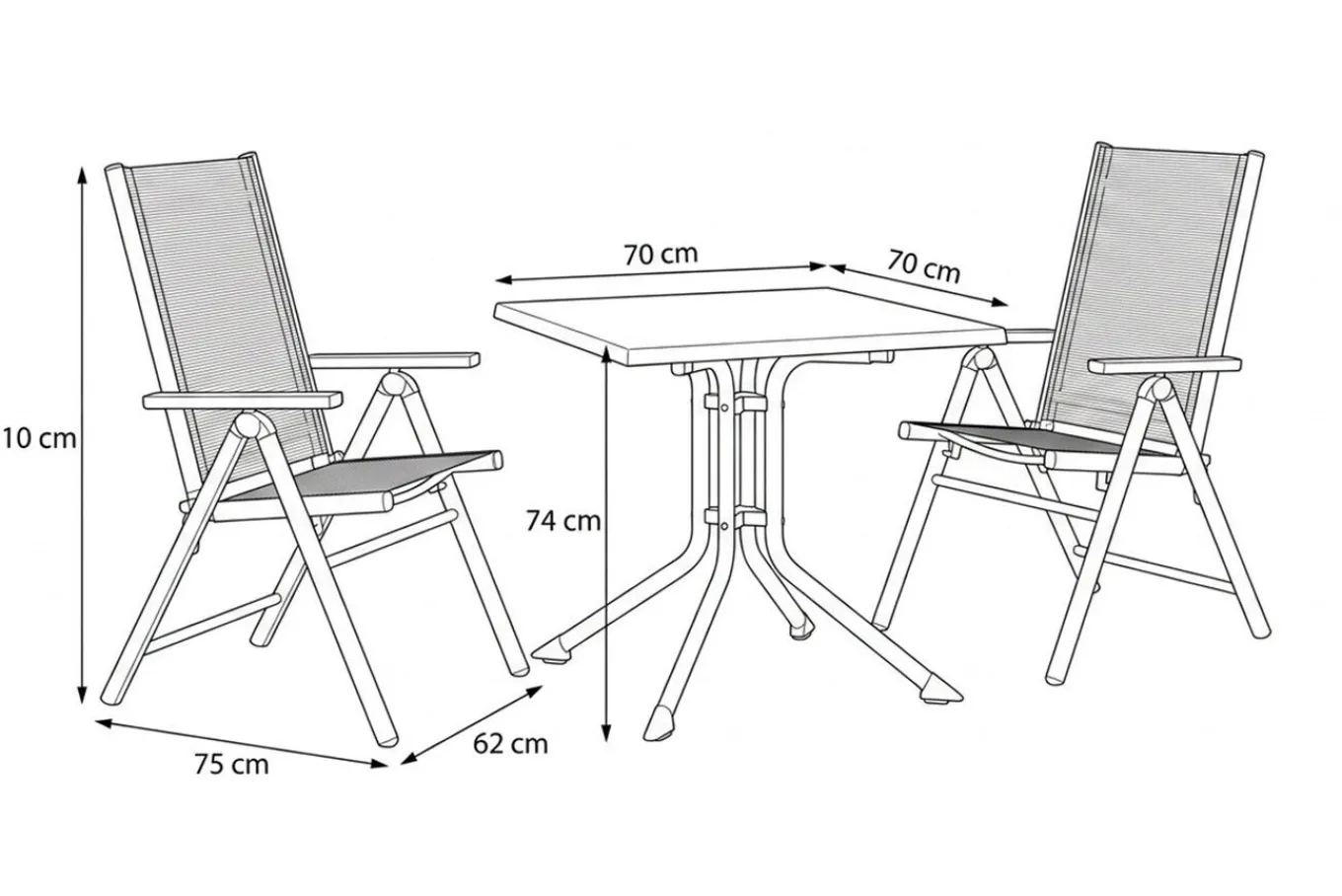 Clearance BasicPlus Pro Balkon-Set, silber/anthrazit, Aluminium/KETTALUX/Textilene, Tisch 70 x 70 cm, 2 Klappstühle Balkonmöbel-Set