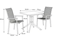 Clearance BasicPlus Pro Balkon-Set, anthrazit, Aluminium/KETTALUX/Textilene, Tisch 70 x 70 cm, 2 Stapelsessel, robust Balkonmöbel-Set|Aluminium-Gartenmöbel