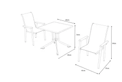 Best BasicPlus Pro Balkon-Set, anthrazit, Aluminium/Textilene/KETTALUX, 80 x 80 cm, 2 Stapelstühle Balkonmöbel-Set