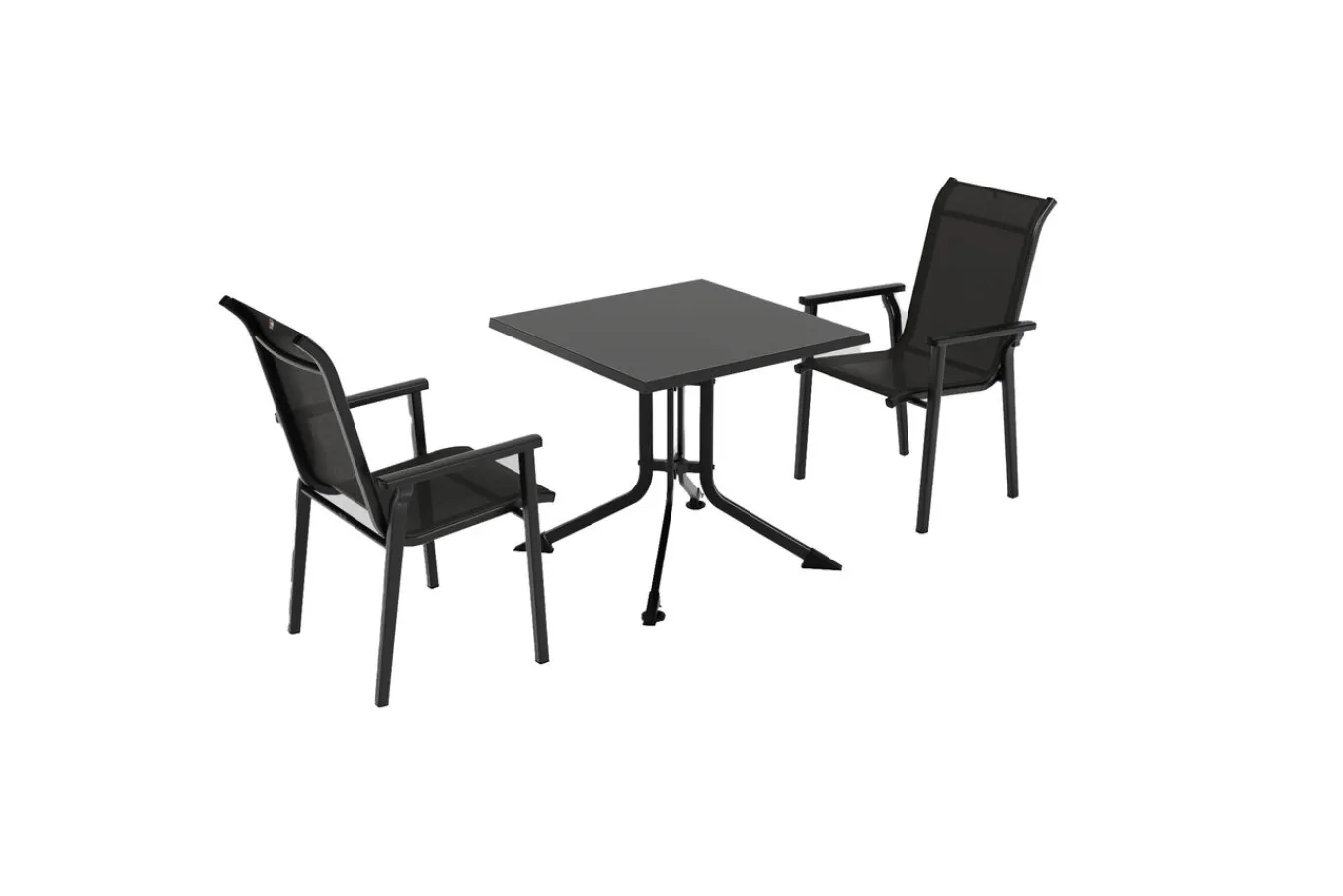 Best BasicPlus Pro Balkon-Set, anthrazit, Aluminium/Textilene/KETTALUX, 80 x 80 cm, 2 Stapelstühle Balkonmöbel-Set