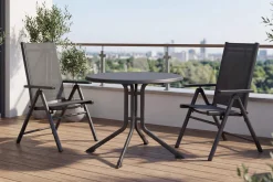 New BasicPlus Pro Balkon-Set, anthrazit, Aluminium/KETTALUX/Textilene, Tisch Ø 70 cm, 2 Klappstühle, schmutzabweisend Balkonmöbel-Set