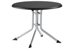 Best BasicPlus Pro Balkon-Set, silber/anthrazit, Aluminium/Textilene/KETTALUX, Tisch Ø 70 cm, klappbar, 2 Stapelsessel Balkonmöbel-Set|Aluminium-Gartenmöbel