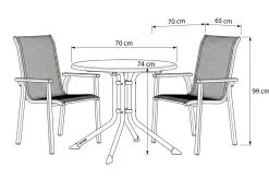 Best BasicPlus Pro Balkon-Set, silber/anthrazit, Aluminium/Textilene/KETTALUX, Tisch Ø 70 cm, klappbar, 2 Stapelsessel Balkonmöbel-Set|Aluminium-Gartenmöbel