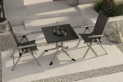 Sale BasicPlus Pro Balkon-Set, silber/anthrazit, Alu/Textilene, Tisch 80 x 80 cm, 2 Klappstühle Garten-Essgruppen