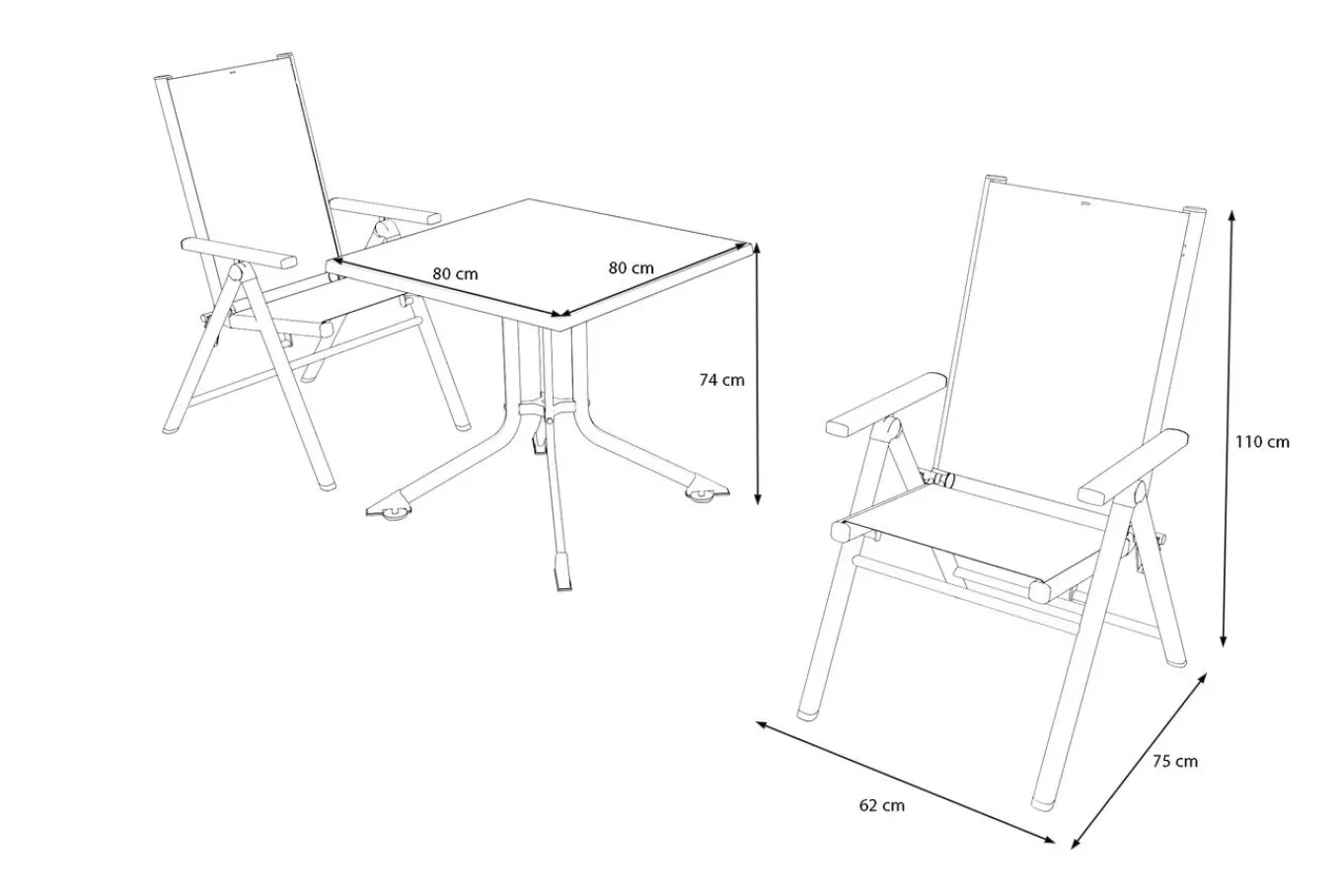 Sale BasicPlus Pro Balkon-Set, silber/anthrazit, Alu/Textilene, Tisch 80 x 80 cm, 2 Klappstühle Garten-Essgruppen