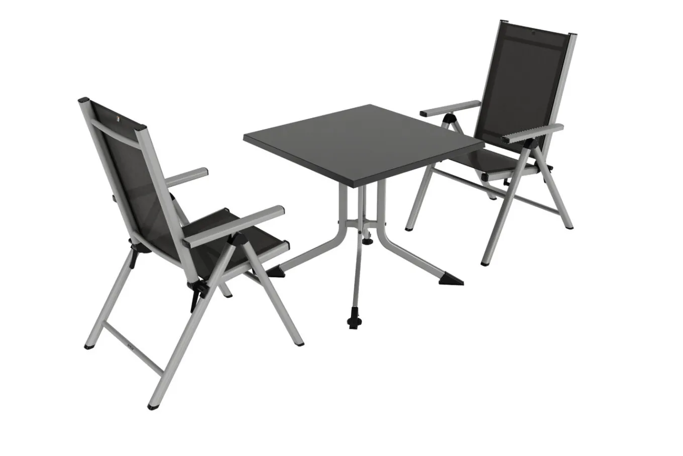 Sale BasicPlus Pro Balkon-Set, silber/anthrazit, Alu/Textilene, Tisch 80 x 80 cm, 2 Klappstühle Garten-Essgruppen