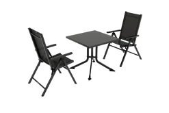 Discount BasicPlus Pro Balkon-Set, anthrazit, Alu/Textilene, Tischplatte klappbar 80 x 80 cm, 2 Klappstühle, geeignet für Balkone Garten-Essgruppen