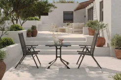 Discount BasicPlus Pro Balkon-Set, anthrazit, Alu/Textilene, Tischplatte klappbar 80 x 80 cm, 2 Klappstühle, geeignet für Balkone Garten-Essgruppen