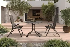 Sale BasicPlus Pro Balkon-Set, anthrazit, Alu/Textilene, Ø100 x 74 cm, 2 Klappstühle, geeignet für Balkone Garten-Essgruppen