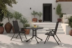 Sale BasicPlus Pro Balkon-Set, anthrazit, Alu/Textilene, Ø100 x 74 cm, 2 Klappstühle, geeignet für Balkone Garten-Essgruppen