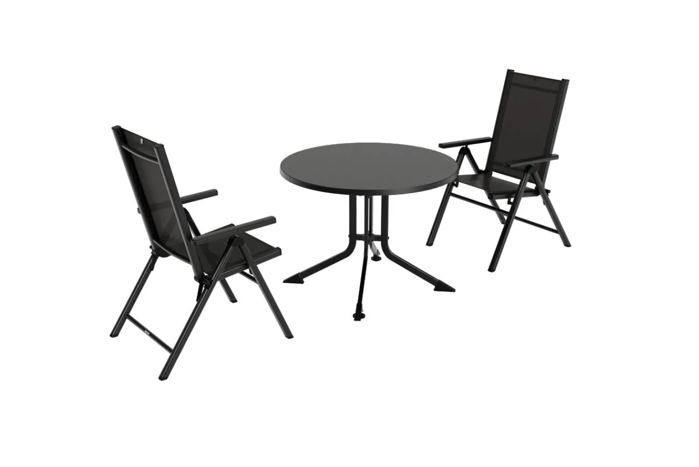 Sale BasicPlus Pro Balkon-Set, anthrazit, Alu/Textilene, Ø100 x 74 cm, 2 Klappstühle, geeignet für Balkone Garten-Essgruppen
