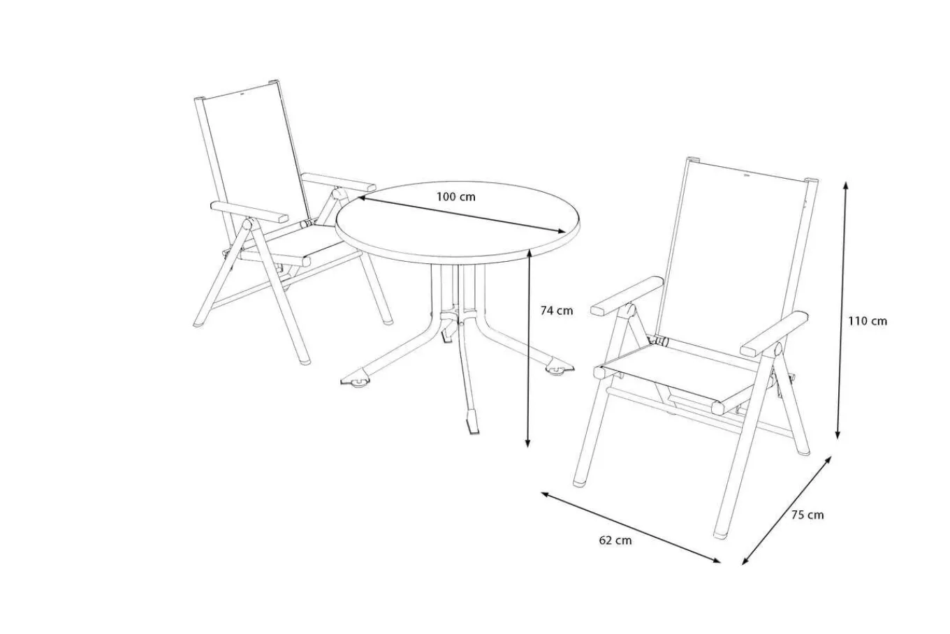 Sale BasicPlus Pro Balkon-Set, silber/anthrazit, Alu/Textilene, Tisch Ø100 cm, 2 Klappstühle Garten-Essgruppen