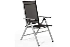 Sale BasicPlus Pro Balkon-Set, silber/anthrazit, Alu/Textilene, Tisch Ø100 cm, 2 Klappstühle Garten-Essgruppen
