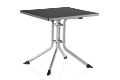 Online BasicPlus Pro Balkon-Set, silber/anthrazit, Alu/Textilene, Klapptisch eckig 80 x 80 cm, 2 Stapelsessel Garten-Essgruppen