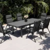 New BasicPlus Pro Garten-Essgruppe, anthrazit, Alu/Textilene/Glas, Tisch ausziehbar 180/240 cm, 6 Klappstühle inkl. Auflagen Garten-Essgruppen