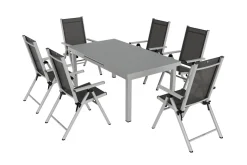 Discount BasicPlus Pro Garten-Essgruppe, 6 Personen, ausziehbarer Tisch 180–240 cm, Aluminium/Textilene, Exklusivmodell Garten-Essgruppen
