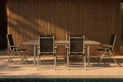 Discount BasicPlus Pro Garten-Essgruppe, 6 Personen, ausziehbarer Tisch 180–240 cm, Aluminium/Textilene, Exklusivmodell Garten-Essgruppen