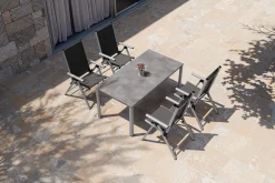 Sale BasicPlus Pro Garten-Essgruppe, silber/anthrazit, Alu/Textilene, 160 x 90 cm, 4 Klappstühle Garten-Essgruppen