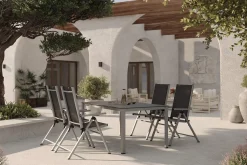 Best BasicPlus Pro Garten-Essgruppe, silber/anthrazit, Alu/Textilene, Tisch 160 x 95 cm, 4 Klappstühle Garten-Essgruppen