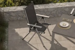 Best BasicPlus Pro Garten-Essgruppe, silber/anthrazit, Alu/Textilene, Tisch 160 x 95 cm, 4 Klappstühle Garten-Essgruppen