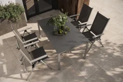 Best BasicPlus Pro Garten-Essgruppe, silber/anthrazit, Alu/Textilene, Tisch 160 x 95 cm, 4 Klappstühle Garten-Essgruppen