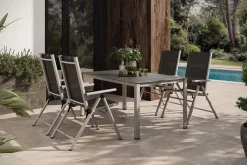 Best BasicPlus Pro Garten-Essgruppe, silber/anthrazit, Alu/Textilene, Tisch 160 x 95 cm, 4 Klappstühle Garten-Essgruppen