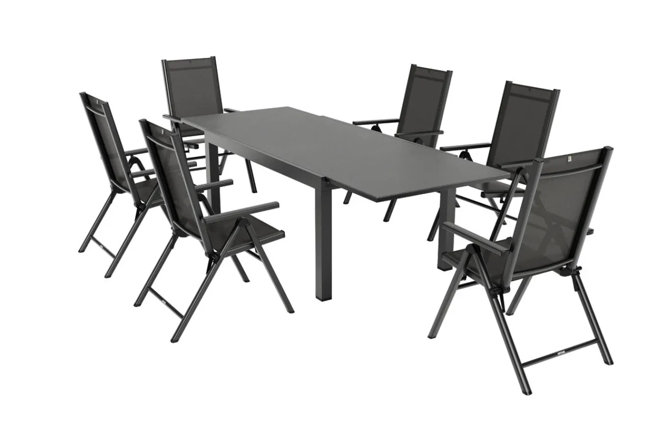 Clearance BasicPlus Pro Garten-Essgruppe, 6 Personen, ausziehbarer Tisch 160–260 cm, Alu/Textilene, Exklusivmodell Garten-Essgruppen