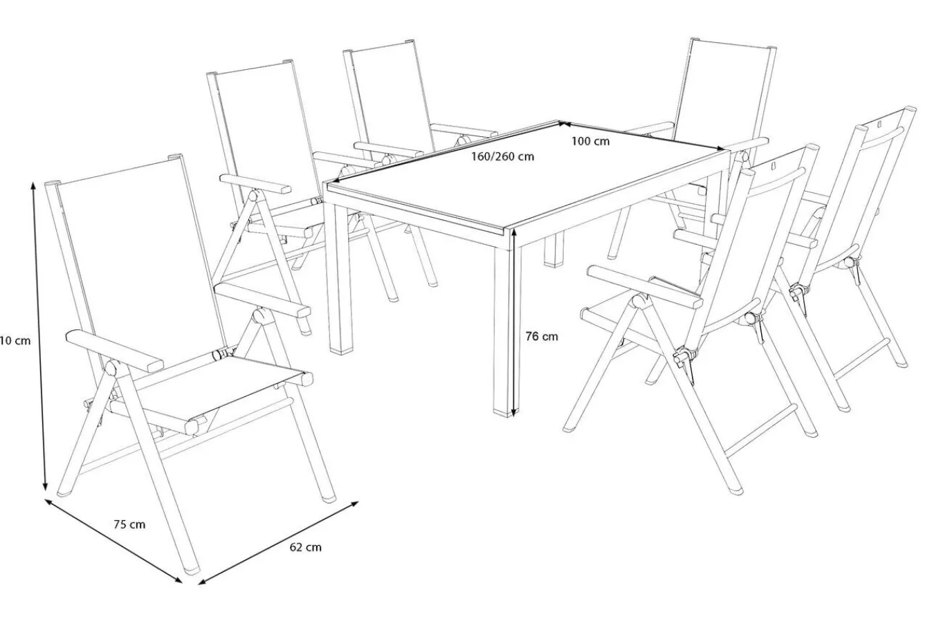 Clearance BasicPlus Pro Garten-Essgruppe, 6 Personen, ausziehbarer Tisch 160–260 cm, Alu/Textilene, Exklusivmodell Garten-Essgruppen