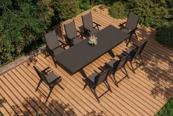 Discount BasicPlus Pro Garten-Essgruppe, anthrazit, Alu/Textilene/Spraystone, Tisch ausziehbar 180/280 cm, 8 Klappstühle Garten-Essgruppen