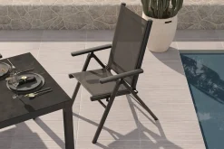 Discount BasicPlus Pro Garten-Essgruppe, anthrazit, Alu/Textilene/Spraystone, Tisch ausziehbar 180/280 cm, 8 Klappstühle Garten-Essgruppen