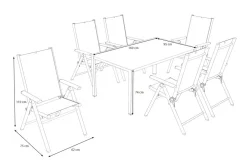 New BasicPlus Pro Garten-Essgruppe, silber/anthrazit, Alu/Textilene, Tisch 160 x 95 cm, 6 Klappstühle Garten-Essgruppen