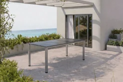 New BasicPlus Pro Garten-Essgruppe, silber/anthrazit, Alu/Textilene, Tisch 160 x 95 cm, 6 Klappstühle Garten-Essgruppen