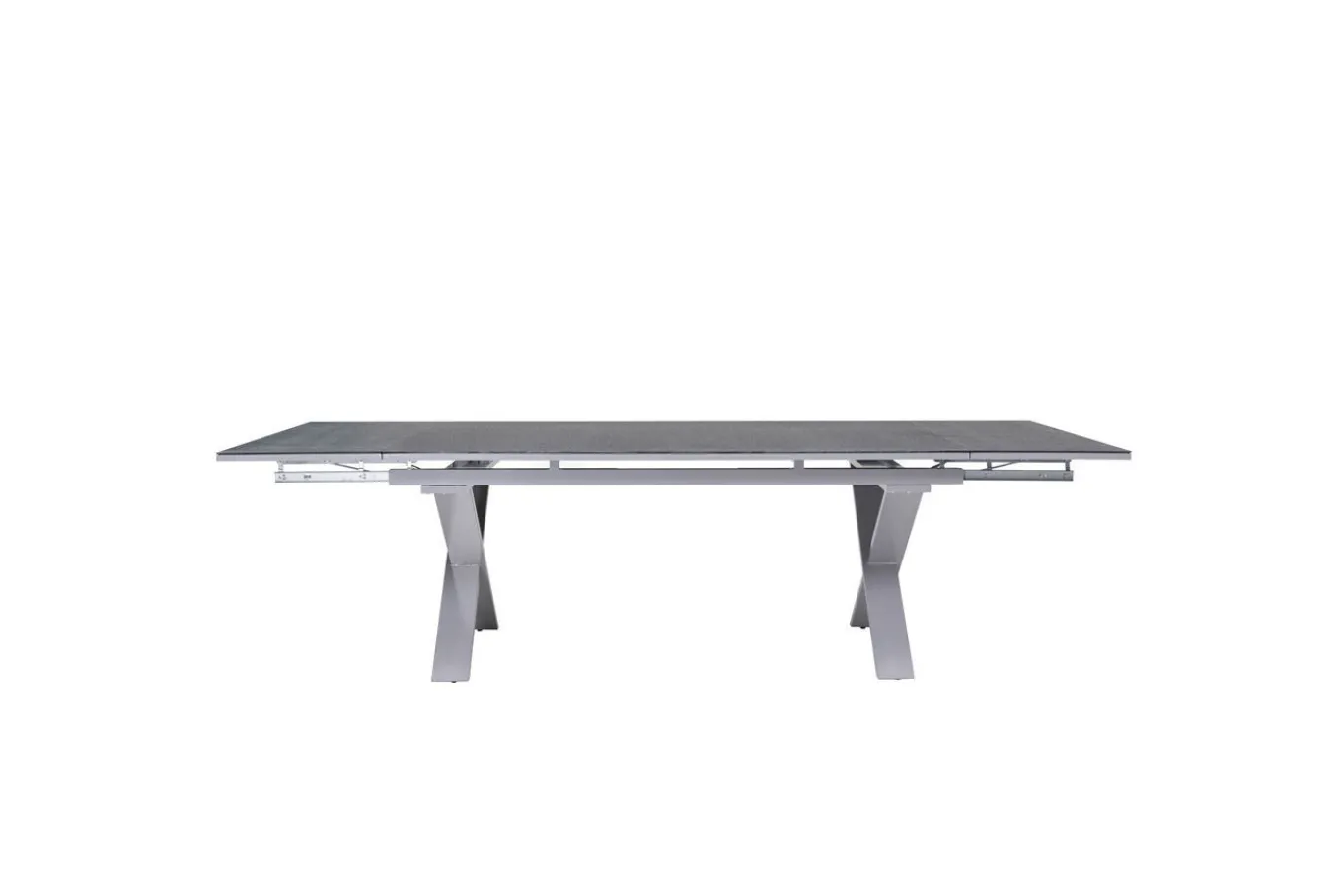 Clearance BasicPlus Pro Garten-Essgruppe, silber/anthrazit, Alu/Textilene, Spraystone-Tischplatte 180/280 x 100 cm, 8 Klappstühle Garten-Essgruppen